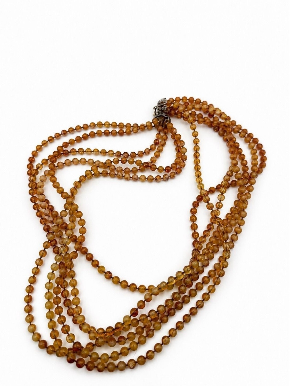 Vintage Multi-Strand Amber Lucite Bead Necklace